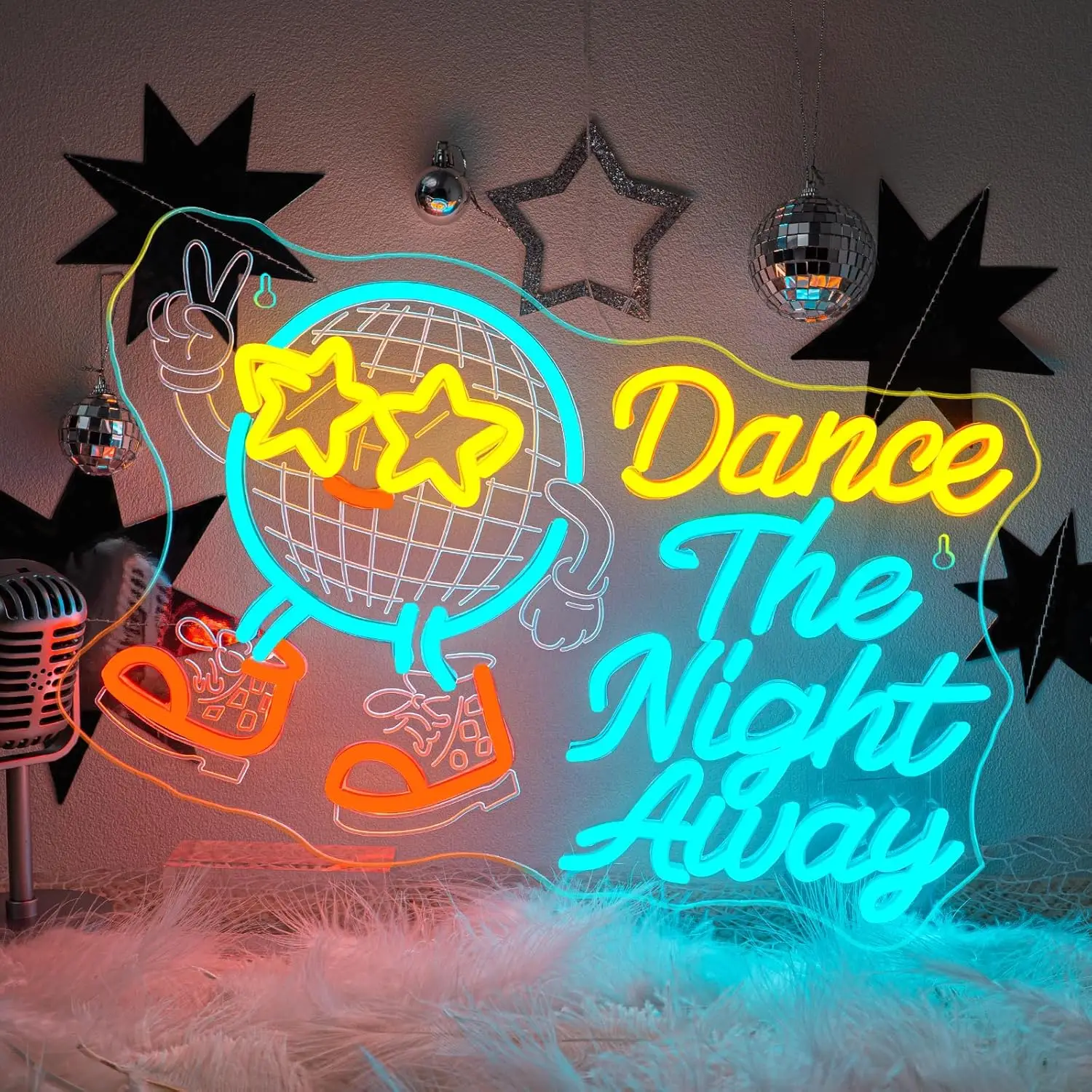 

Neon Dance The Night Away Party Decor Trendy dazzling sign, cool-toned, clear as spring water