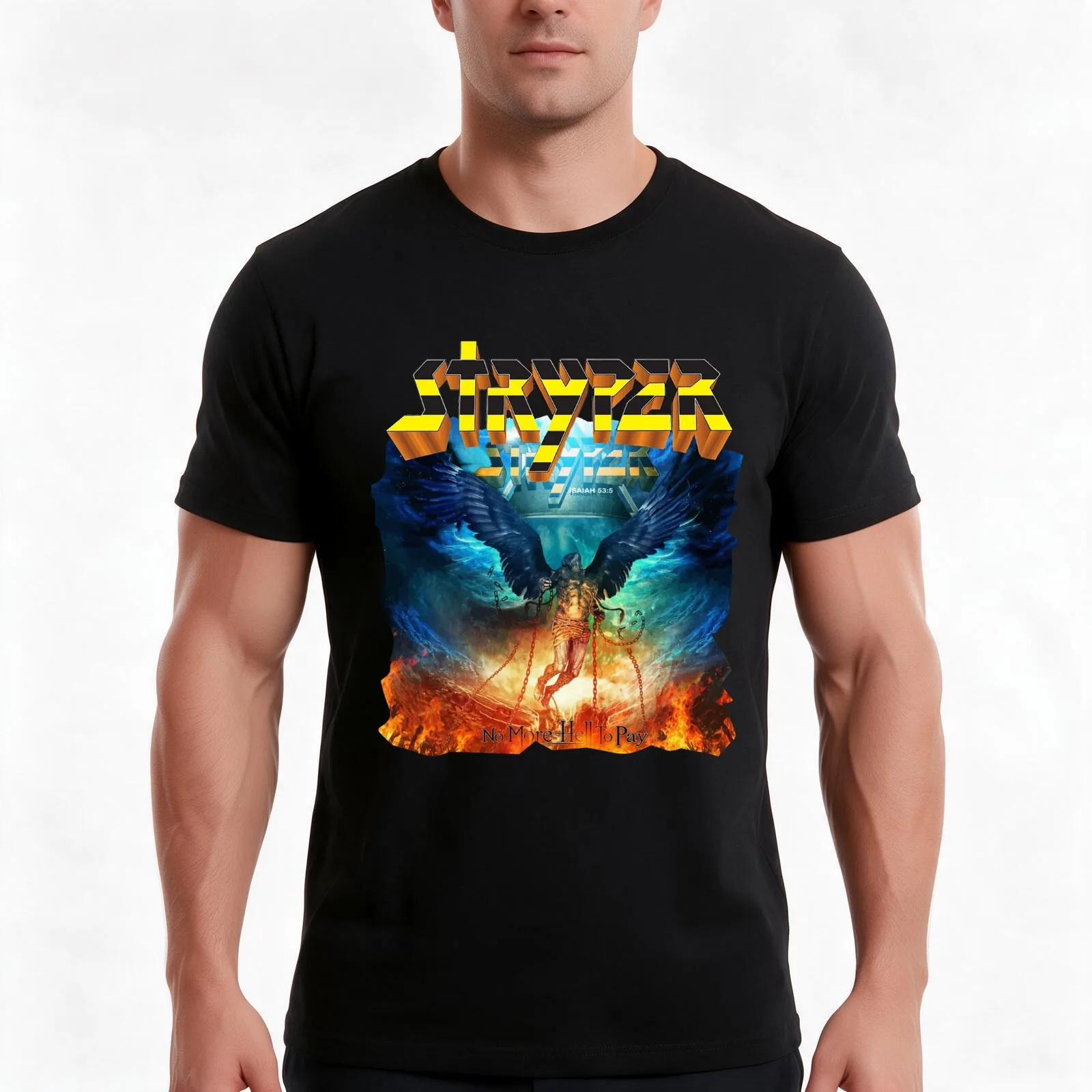 GabrielR Men_s Stryper No More Hell to Pay and Washed Denim Baseball T-Shirt, Summer Casual Cotton Tee, Vintage Graphic Print