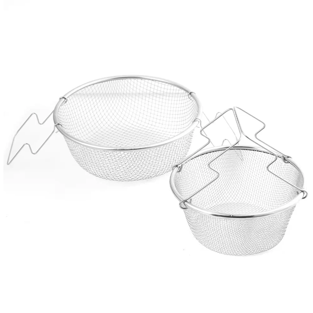 

2Pcs Stainless Steel Frying Basket Mesh Cooking Sink Strainer French Fries Chips Baskets Round H Oil Fryer Kitchen