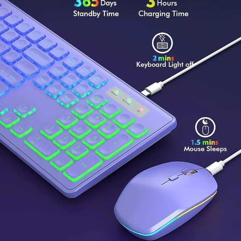 2.4G Wireless Keyboard Mouse Combination RGB Ergonomic Tilt Angle Ergonomic Keyboard
