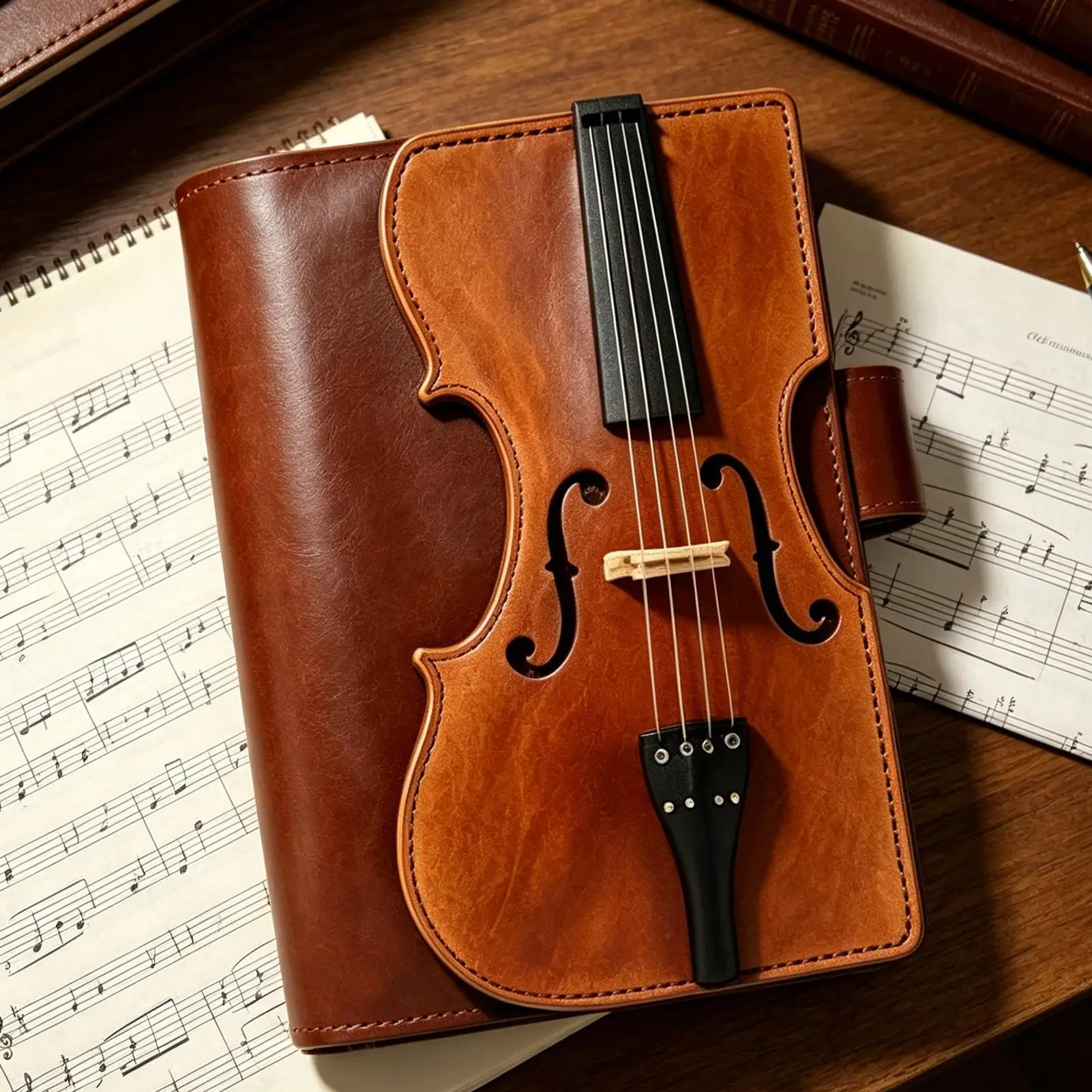 Leather Notebook Violin Design Refillable Planner Vintage Journal for Workplace School College Business Study Personal Planning