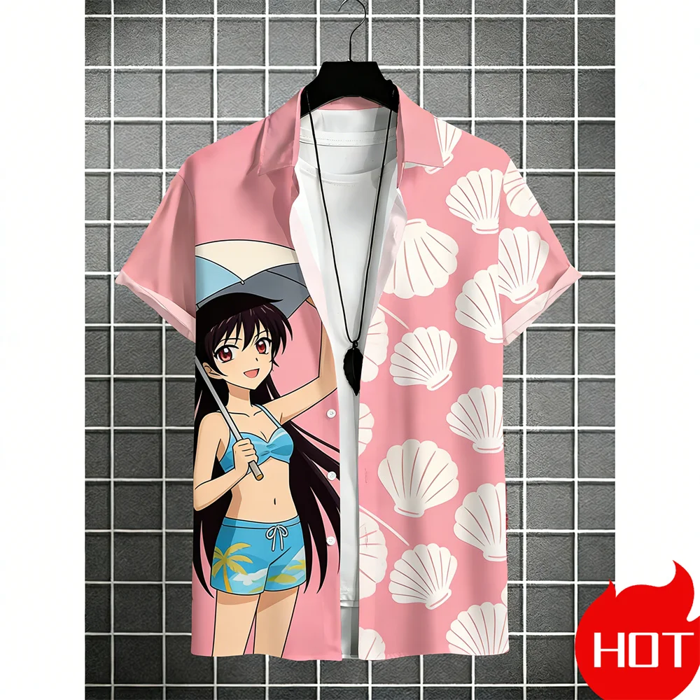 

Summer Beach vacation men's shirts anime boy Printed Short Sleeve Lapel Shirt Tops Men's Hawaii Button-Down Shirts Mens clothing