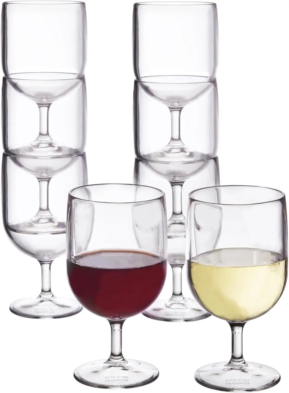

Stackable 8 ounce Plastic Wine Stems in Clear | Set of 8 Reusable, BPA-free, the USA, Top-rack Dishwasher Safe