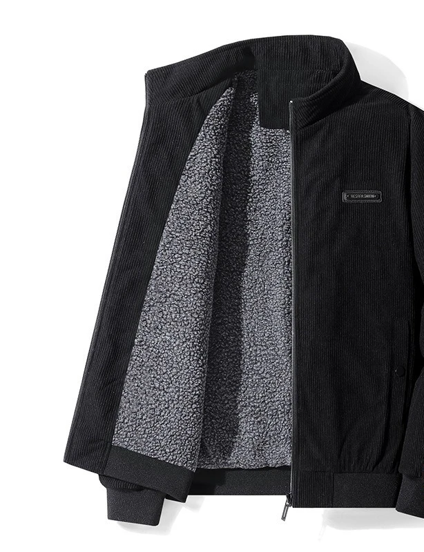 2025 New Men Winter Corduroy Stand Collar Plush Lined Jacket Warm Casual Multi Color Options Trendy Coat