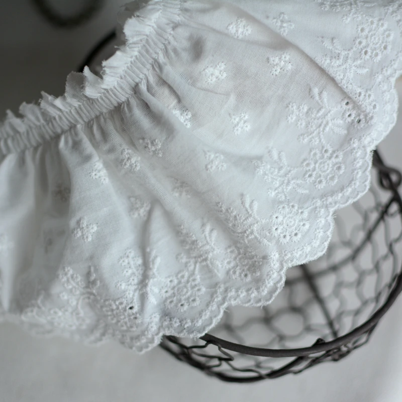 1 Meter White Cotton Embroidered Ruffled Lace Trim Children's Clothes Cloth Art Skirt Decoration Materials