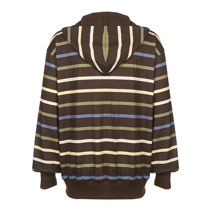 Aesthetic Sweatshirt Striped Long Sleeve Tops with Pockets Hoodie for Women Grunge Emo y2k Clothes Streetwear