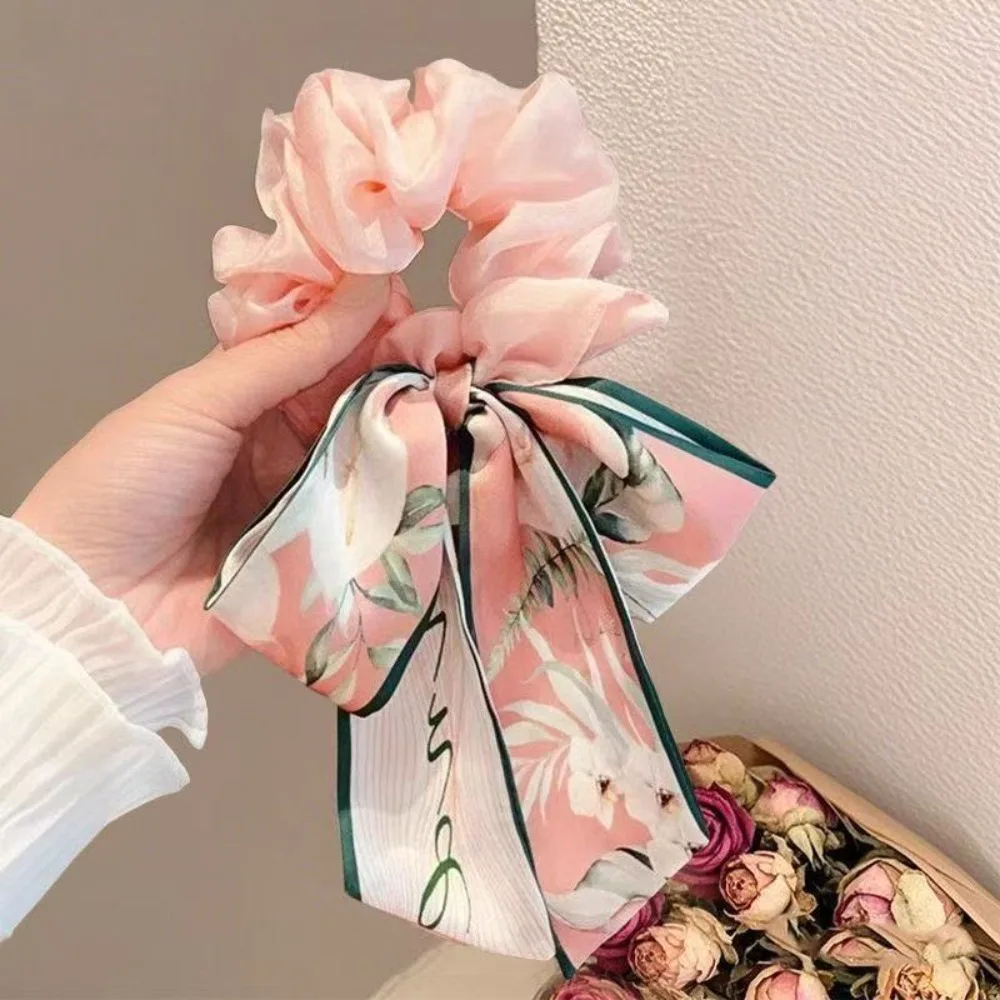 Sweet Girl Style Bowknot Satin Hair Ribbon High Ponytail Hair Accessories Ribbon Hair Tie Elastic Hair Ring For Women Girls
