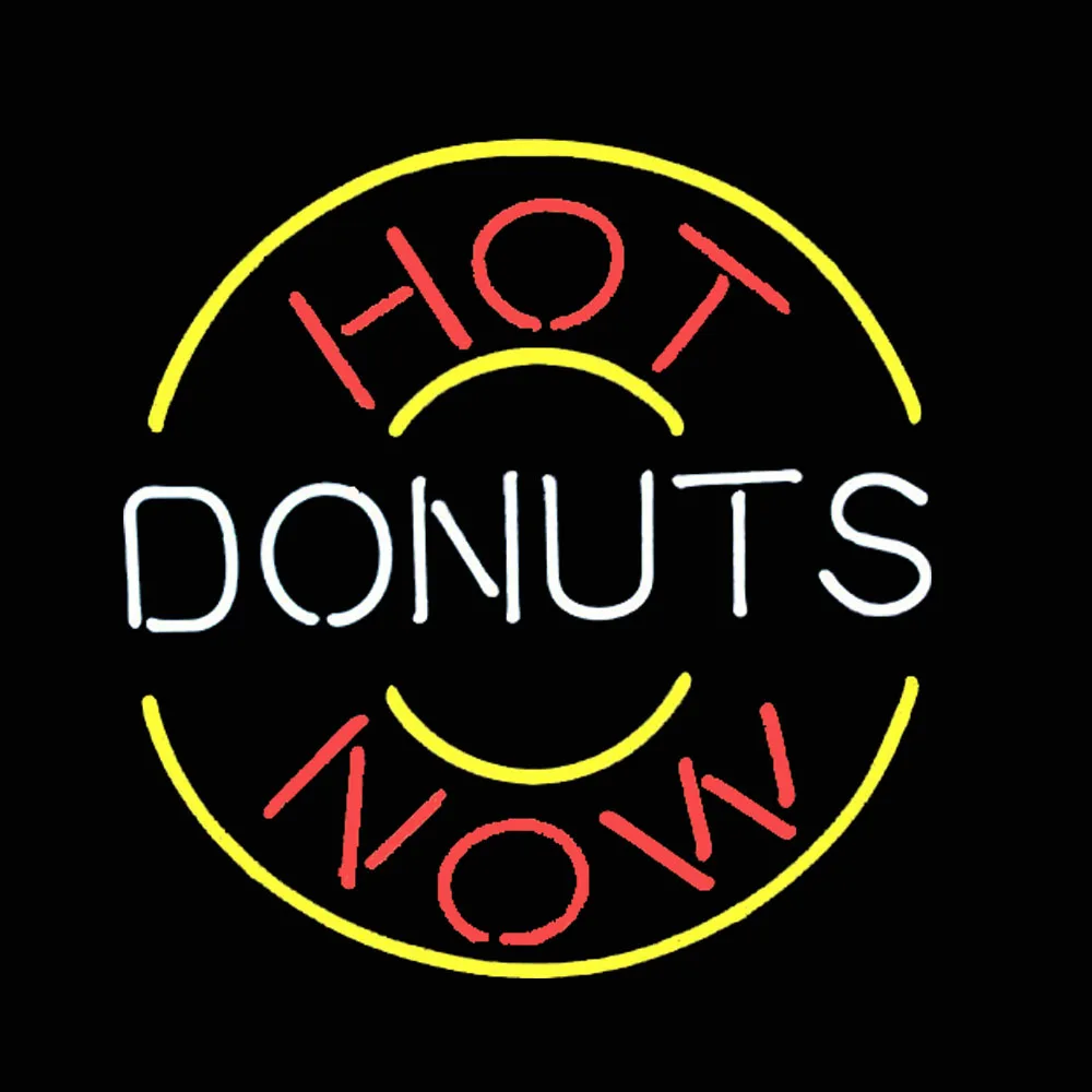 Hot Donuts Now Neon Light Sign Custom Handmade Real Glass Tube Store Bar Bakery Advertise Room Decor Display Lamp On Wall 15X19