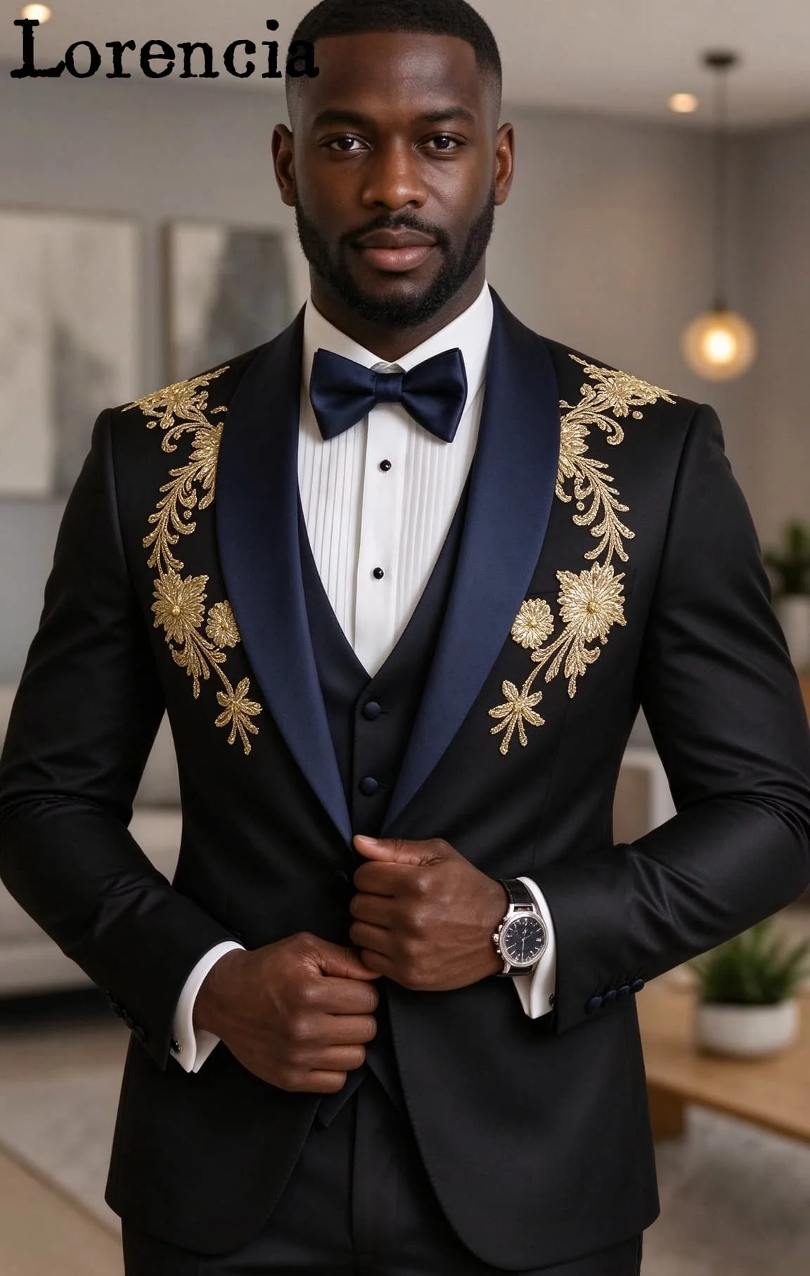 Luxury Embroidery Men Suits Shawl Lapel 3 Pieces Sets Wedding Groom Tuxedos Jacket Vest Pant Male Blazers Customized Ropa Hombre