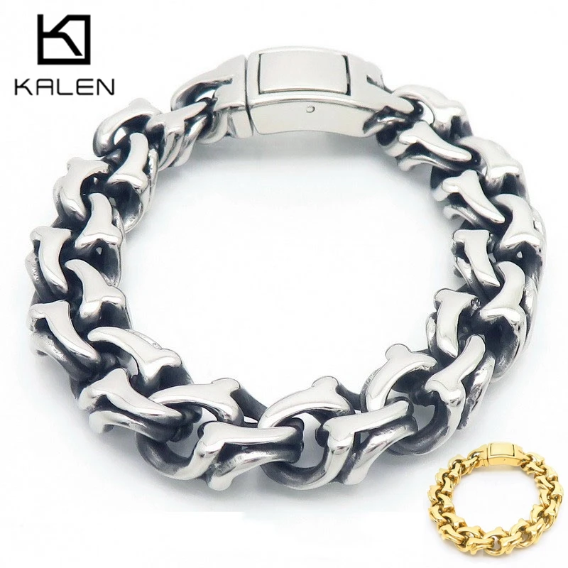 Kalen Vintage Creative Twisted Link Chain Bracelet for Men Punk 23cm Stainless Steel Accessories Boho Armband Biker Jewelry Gift