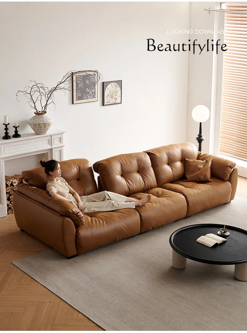 Cloud sofa living room caramel color oil wax cat scratching skin antique removable backrest sofa