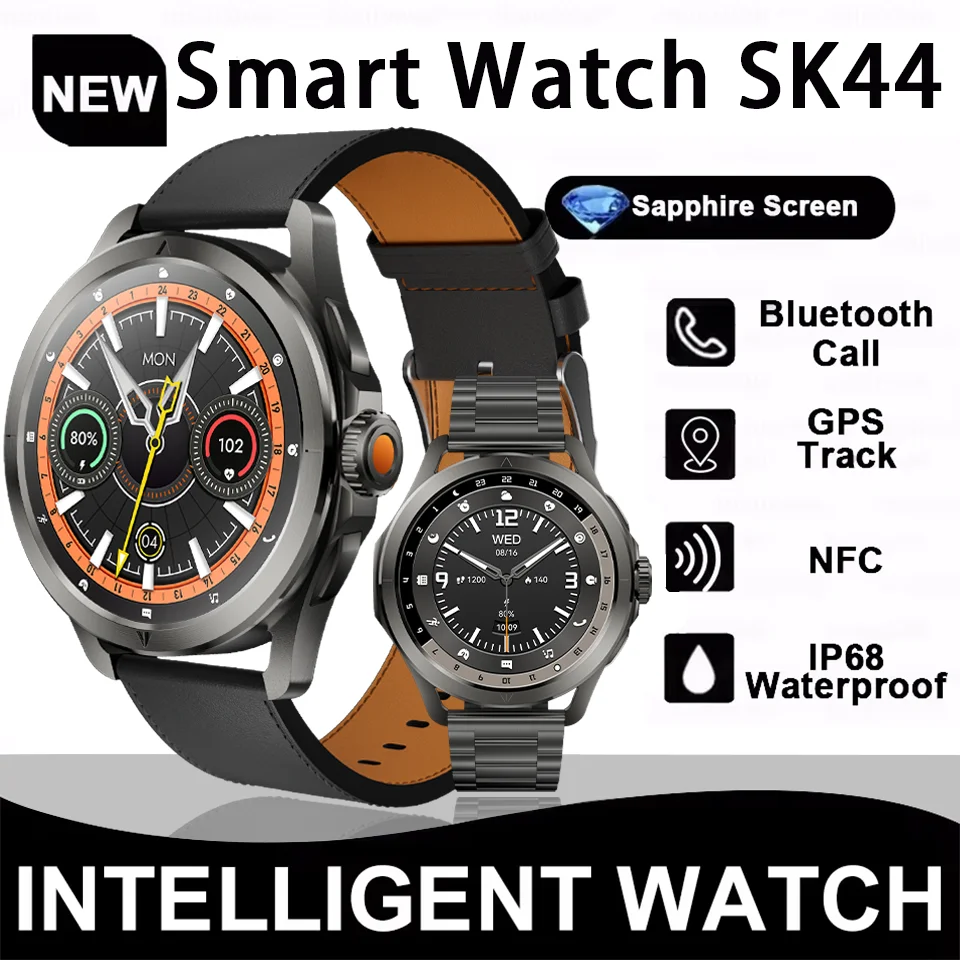 

New product Watch SK44 Ultra SmartWatch Men AMOLED Outdoor Sports GPS NFC Compass Heartrate Waterproof Bluetooth Call Smartwatch