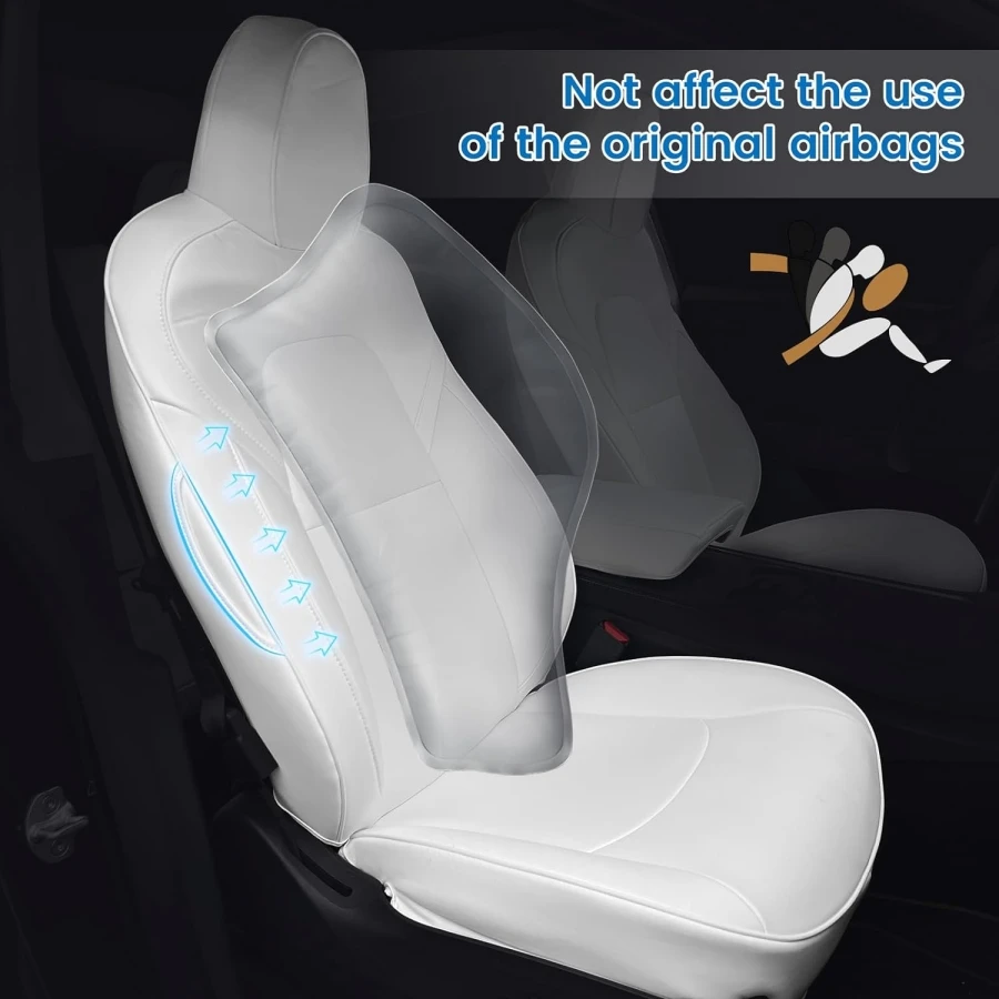 thumbnail: Autostoelhoezen Tesla Model Y Juniper 2025 2026 - Voor- En Achterbank, 3D Bandenreliëf, Airbagcompatibel, Zwart 5-zits