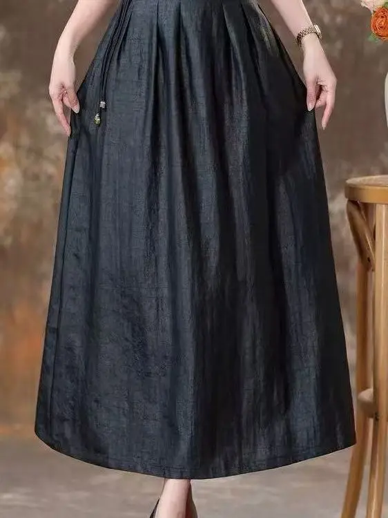 High Waist Vintage Cracked Pattern Half Skirt Fashionable Versatile Spring Summer Skirt for Young Women Middle Aged And Elderly