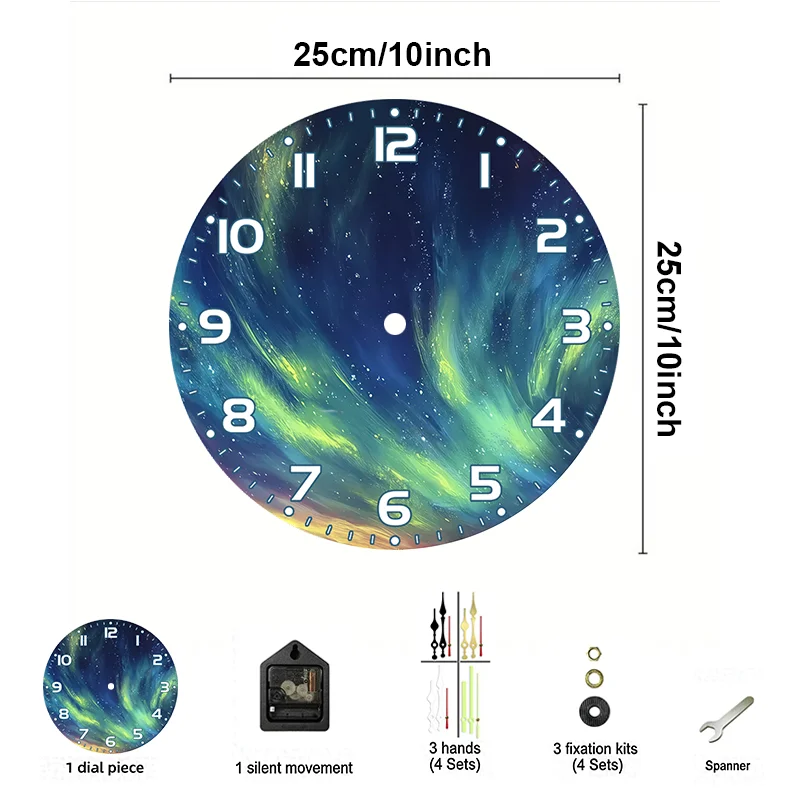 قطعة واحدة من ساعة الحائط الأكريليك المتوهجة في الظلام، نمط صائد الشمس بنفسك، موضوع أورورا الأخضر - 10 بوصات، مثالية للمنزل الحديث #3