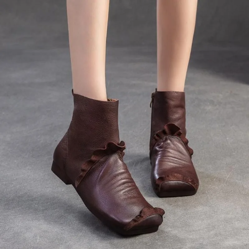 2026 Autumn Winter New Fashionable Square Head Soft Surface Single Boots Ethnic Vintage Versatile Comfortable Women's