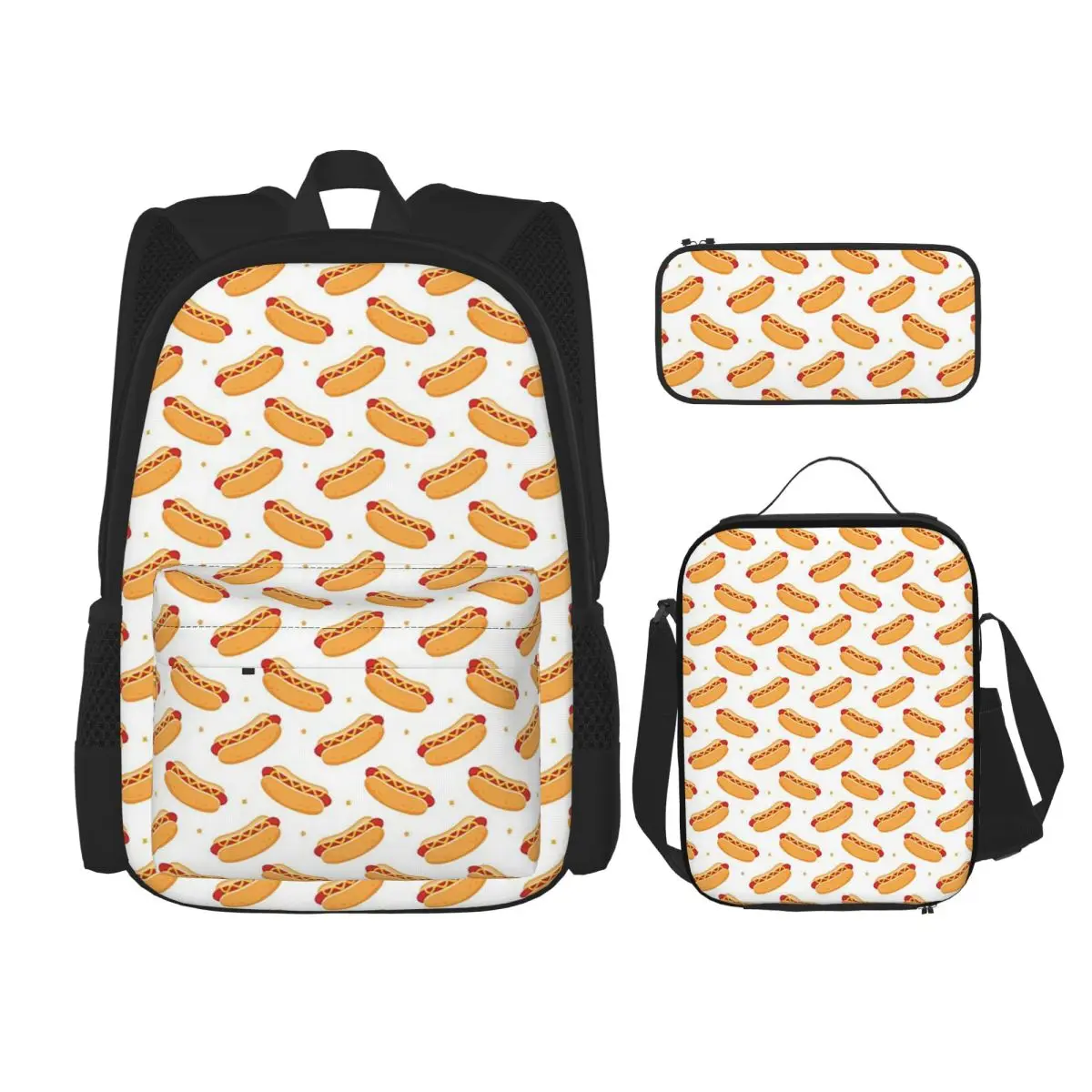 

Hot Dog Food Delicious Pattern Backpacks Kids Bookbag School Bags Rucksack Lunch Bag Pen Bag Three-Piece Set