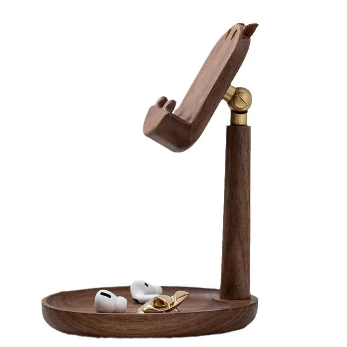 

Creative walnut desktop cute hippo ornament lazy mobile phone holder