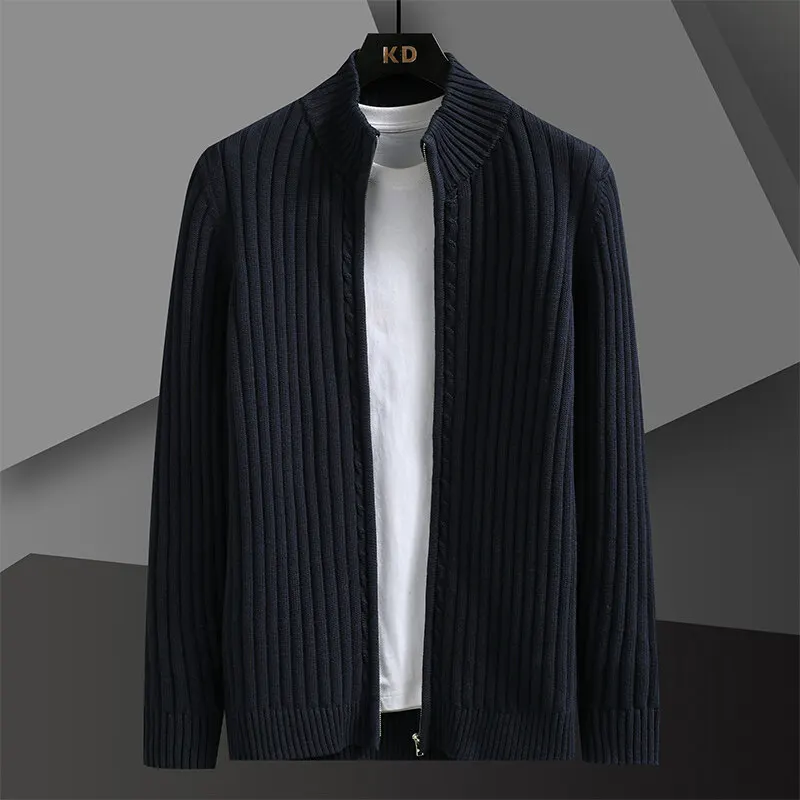 Korean Casual Men Solid Color Cardigan Sweater Spring Autumn High-quality Zipper Long Sleeved Sweaters Coats Knitwear Tops