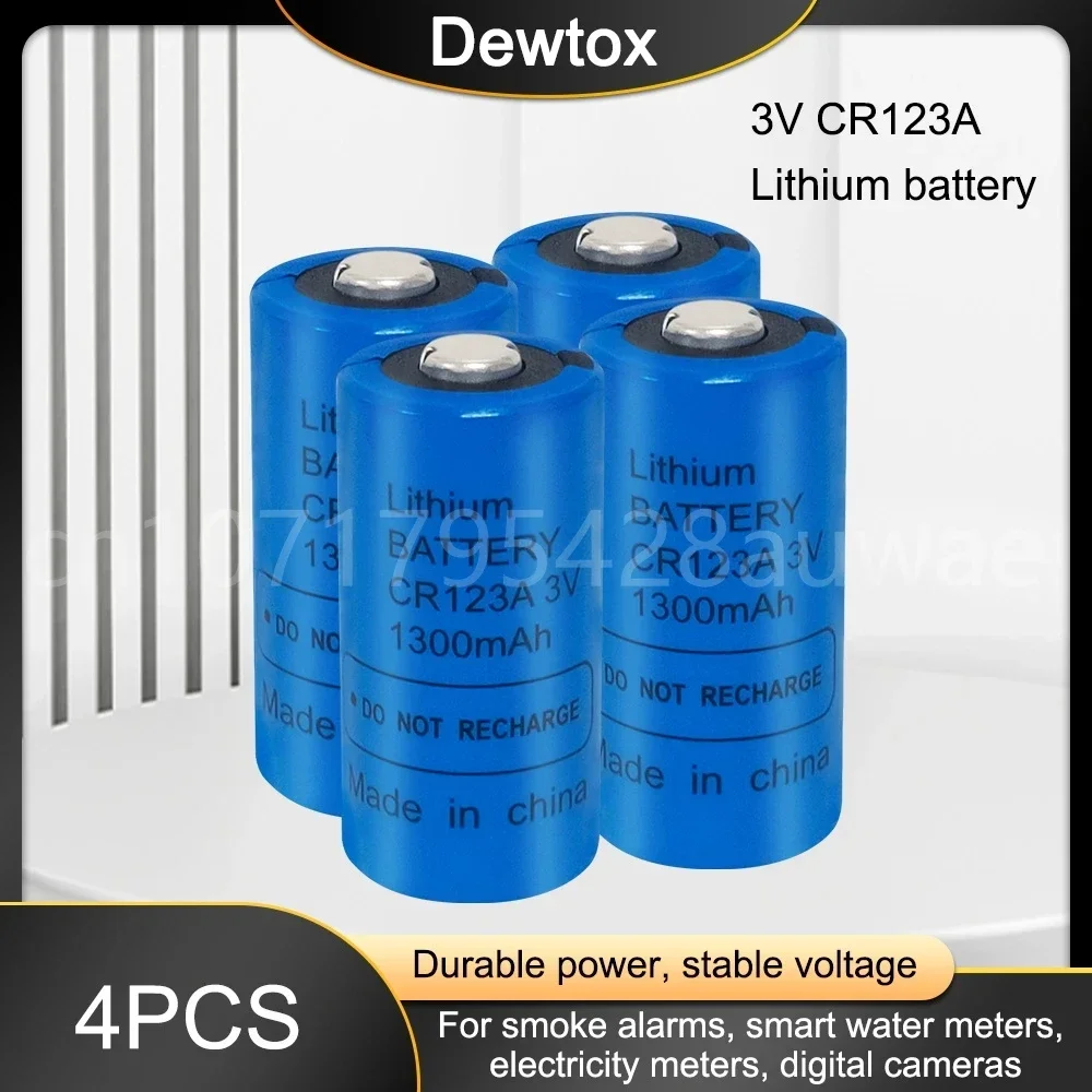 Batterie au lithium CR123A 3V avec prise, adaptée aux caméras de film, caméras de toilette intelligentes, capteurs urinoirs, détecteur de fumée, 4 pièces