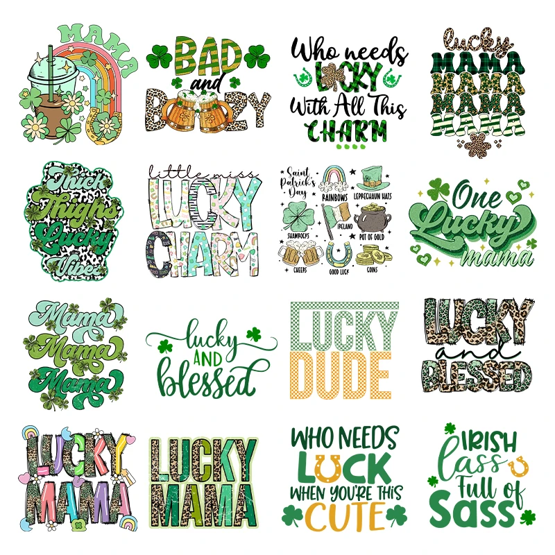 

St. Patrick's Day Iron On Forger Luck Beer Print Patch Clothing Lucky Charm Heat DTF Transfer Sticker Appliqued DIY Green Lucky