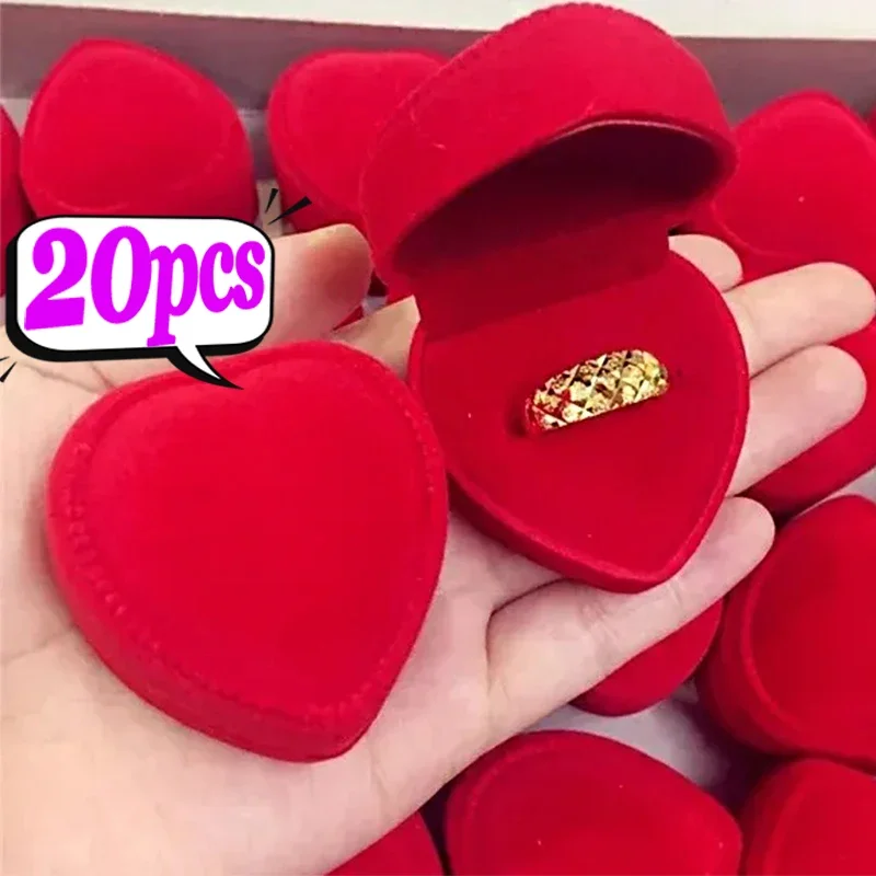 Flocking Red Heart Shape Ring Boxes for Wedding Rings Romantic Valentine Day Gift Charms Jewelry Display Storage Cases Wholesale