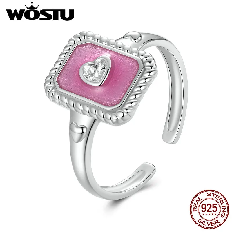 

WOSTU настоящее серебро 925 пробы, винтажное кольцо с розовым сердечком, прямоугольные серьги-гвоздики для женщин, цветные ювелирные изделия в стиле панк, открывающиеся кольца, подарок