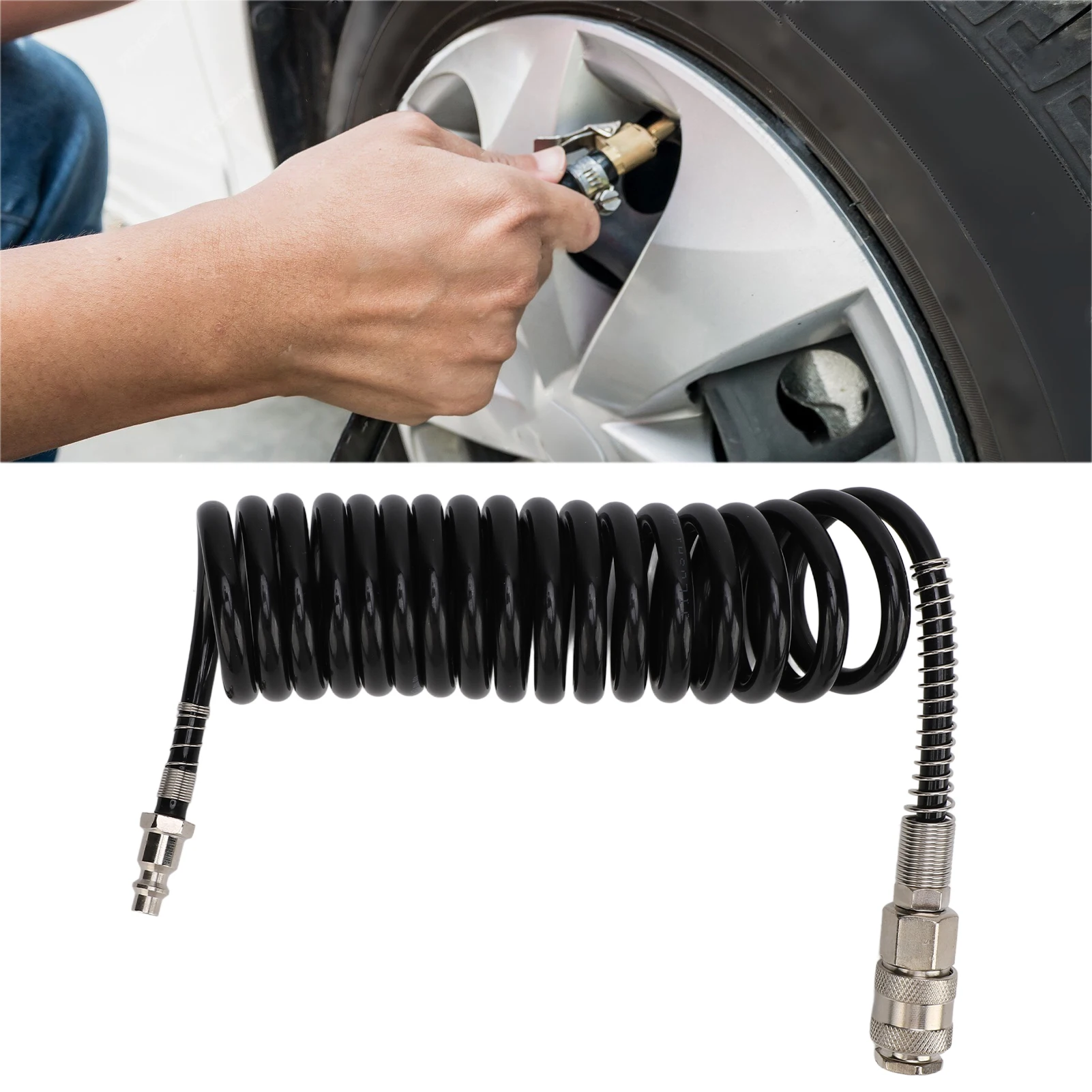 

3-метровый откатный воздушный шланг, черная усиленная устойчивая к истиранию удлинительная трубка для накачивания с ограничителем изгиба для воздушного компрессора