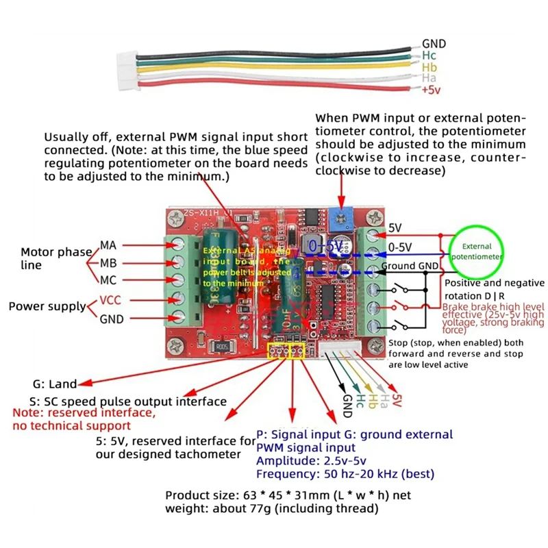 AA84 1Set BLDC Three-Phase Dc Brushless 6-60V12V48V Motor 400W Multi-Function Convenient Driver Board +Hall Motor Controller