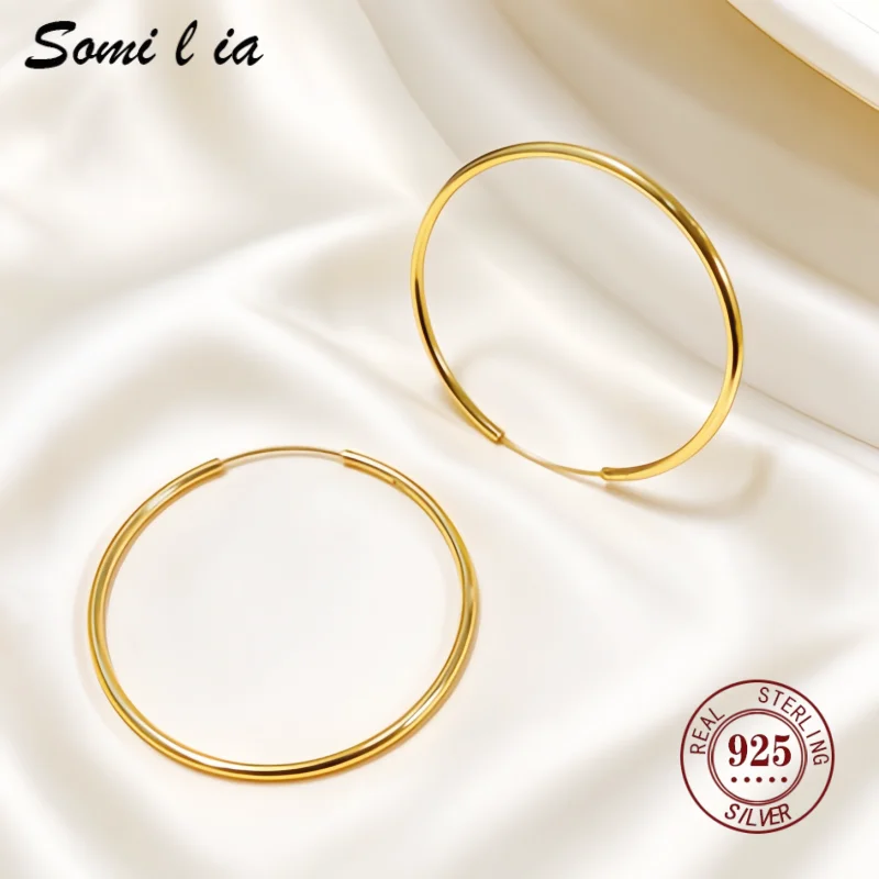 SOMILIA 18K Gold Advanced Large Circle Hoops Earrings For Women Wedding Classic Simplicity Accessories Trend Jewellery