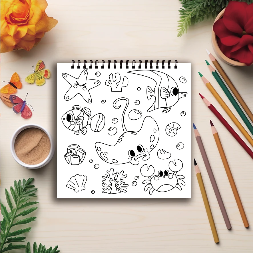 Malbuch mit niedlichen Meeresbewohner – 8,27 x 8,27 Zoll, 32 Seiten Malbuch – ideales Geschenk für Familie oder Freunde