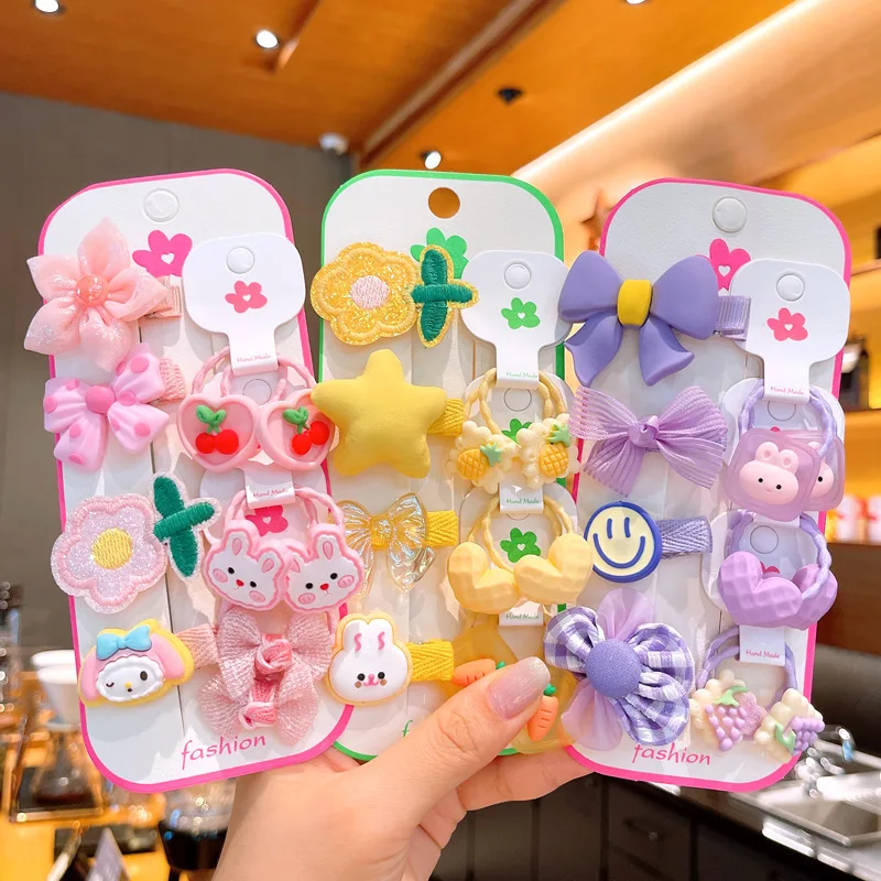 

Набор резинок для волос с цветами, детские заколки для челки, милые универсальные заколки для девочек-школьниц, в стиле конфетных цветов