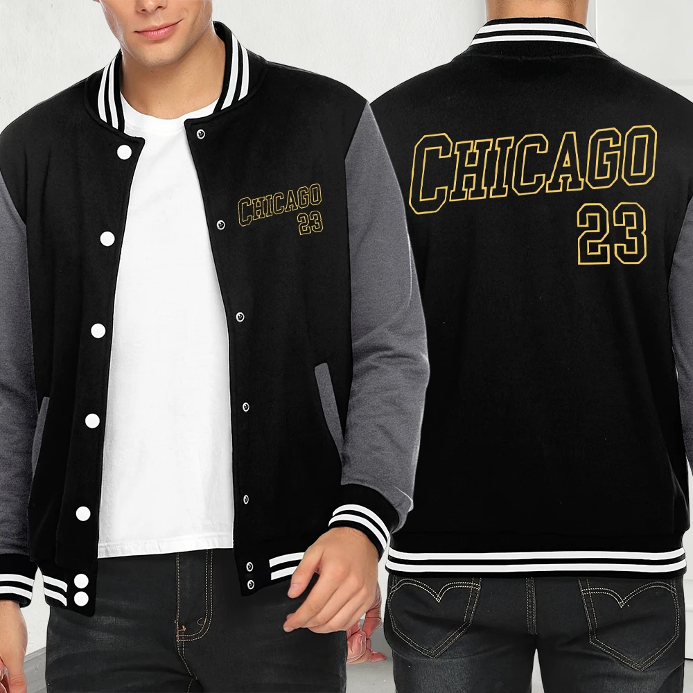 

Chicago Number 23 Print Men Baseball Jersey Fashion Hip Hop Clothes Casual Fleece Autumn Streetwear Button Pocket Menwears