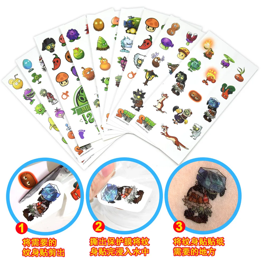 Plants Vs. Zombies Peripheral Toys Tattoo Sticker Anime Figure Sunflower Chomper Zombie Stickers Christmas Gift for Children