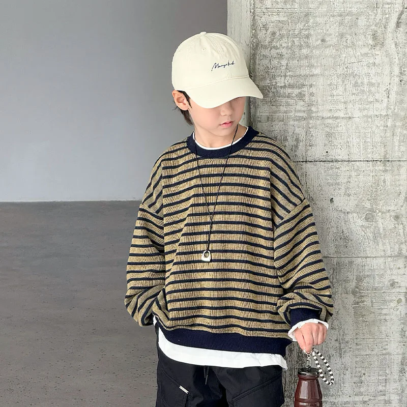 Fashion Casual Children's Clothing for Boys in Winter Warm Sweatshirt with Fleece Lined Kids Insulated Striped Hoodie Coat 5-14Y