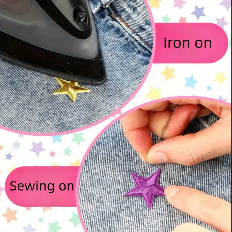 20 Stück/Set 2,9 cm Mini-Fünfzackige Stern-Aufnäher zum Aufbügeln, Gestickte Stoff-Pentagramme für DIY-Bastelarbeiten, Applikationen und Nähzubehör – Detail 4
