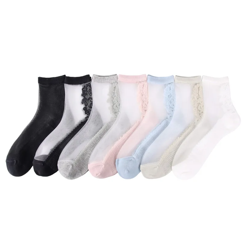 DONGAI 1 Pairs Women Socks Japanese Kawaii Sweet Girls Cute Socks Women Summer Ultra-thin Transparent Crew Socks