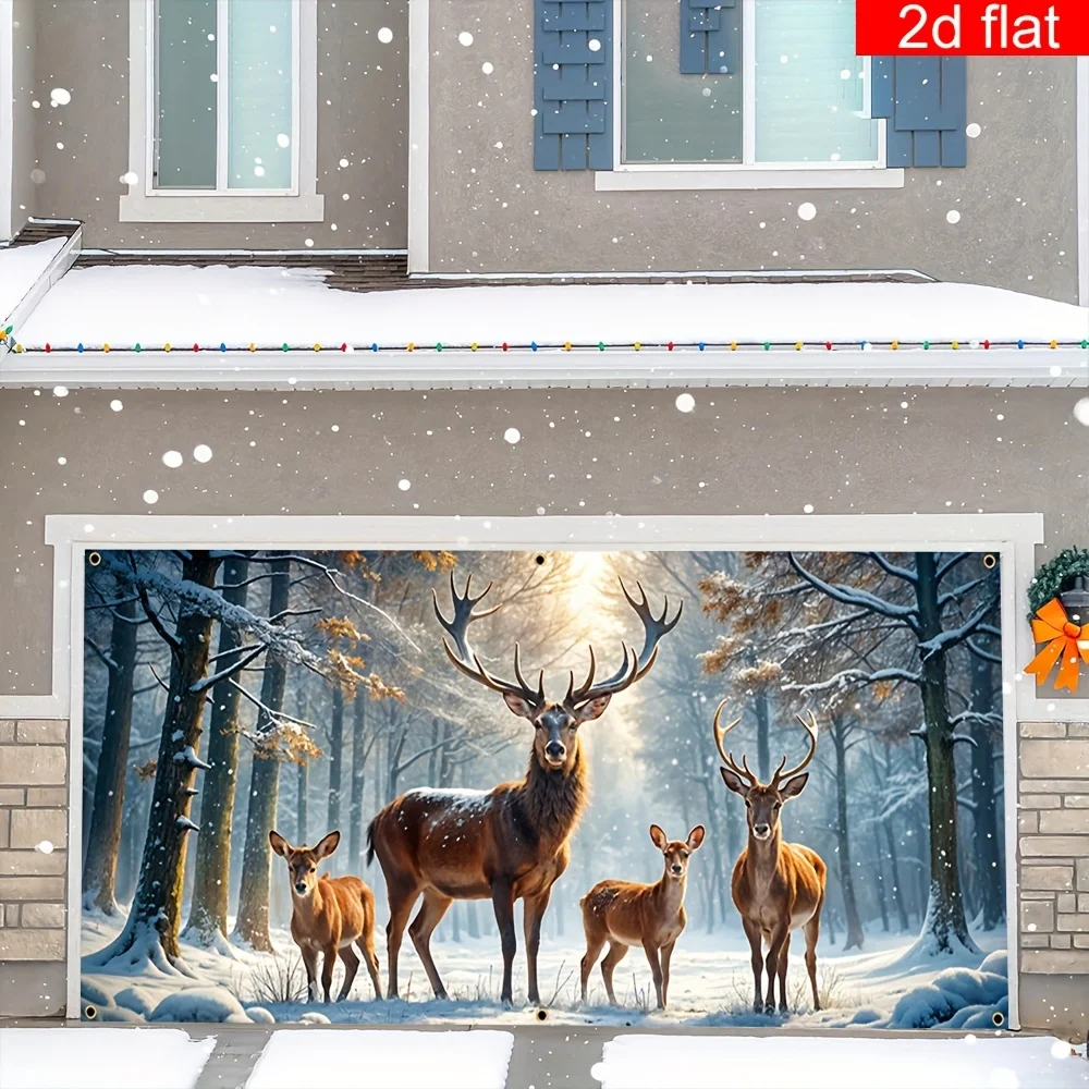 1pc Christmas Deer Forest Tapestry, Vivid Snowy Woodland Scene Banner for Holiday Setup, Ideal Small Gift for Winter Season