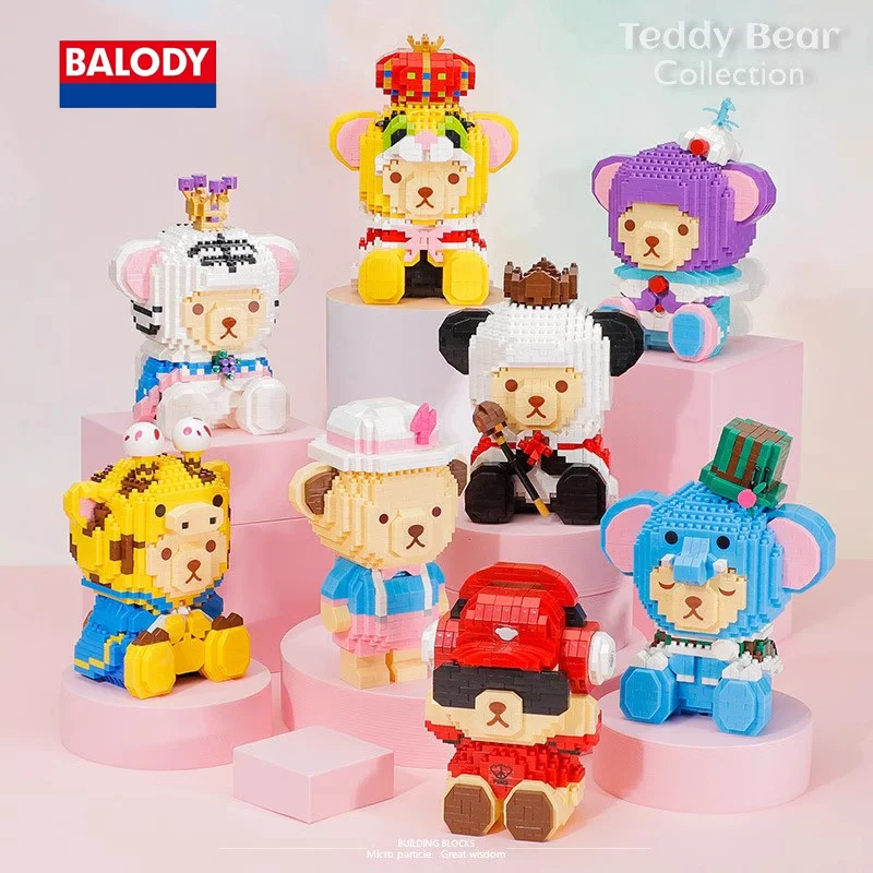 

BALODY Genuine Teddy Bear Series Puzzle Block Crown Hat Design Candy Color Design Collection of Ornaments Kids Birthday Gift