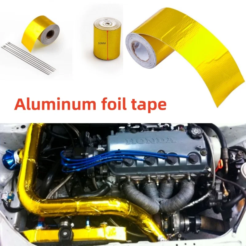 

Self Adhesive Tape Gold High Temperature Heat Insulation Shield Wrap Tape Bandage 50mm 10M/5M Roll Universal Aluminum Foil Tape