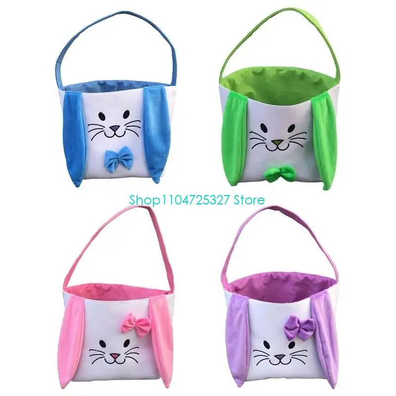

D8KF Easter Bunny Basket Bag for Kids Boys Girls Candy Egg Baskets with Long Ear Gifts Storage Buckets Easter