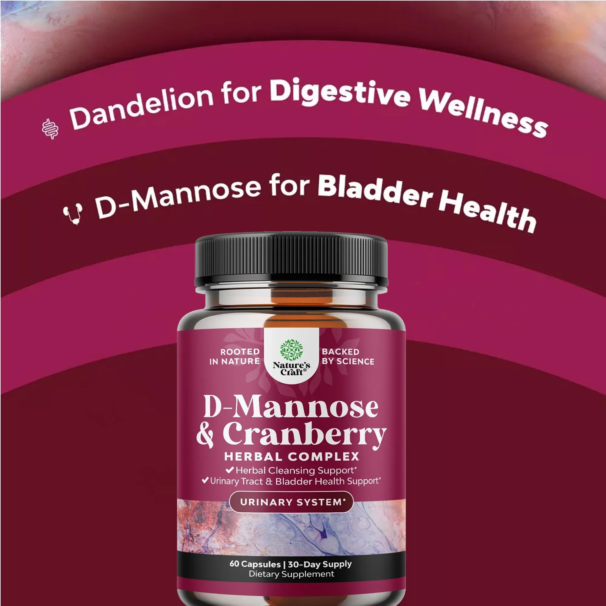 D-Mannose & Cranberry Capsules - Good for Urinary Tract Health, Bladder Control, Liver Health, Immune System, Non-GMO