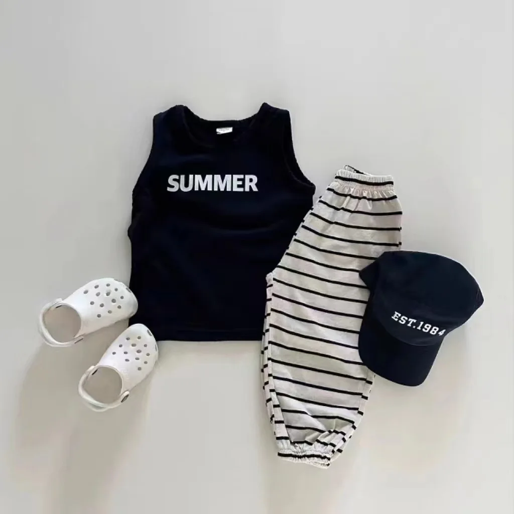 2024 Summer New Baby Loose Striped Trousers Thin Cotton Children Casual Pants Boys Girls Harem Pants Infant Clothes