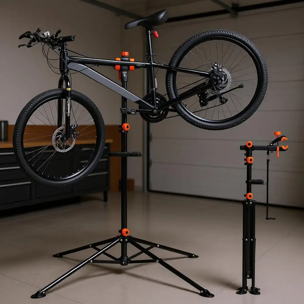 

4-Leg Steel Bike Repair Stand, Adjustable Height 42.5-74.8, Magnetic Tool Tray, Max 80 Pounds