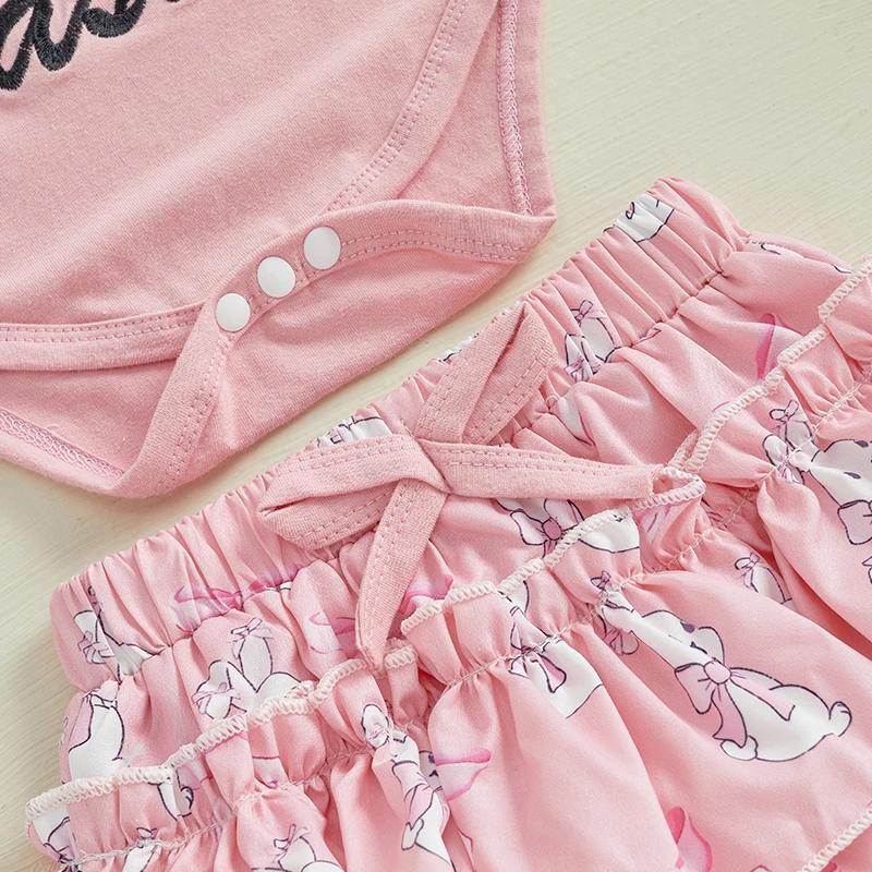 فستان عيد الفصح الرائع للأطفال الصغار مطبوع عليه زهور بدون أكمام وسروال قصير مكشكش وعصابة رأس مكونة من 3 قطع للفتيات الصغيرات #3