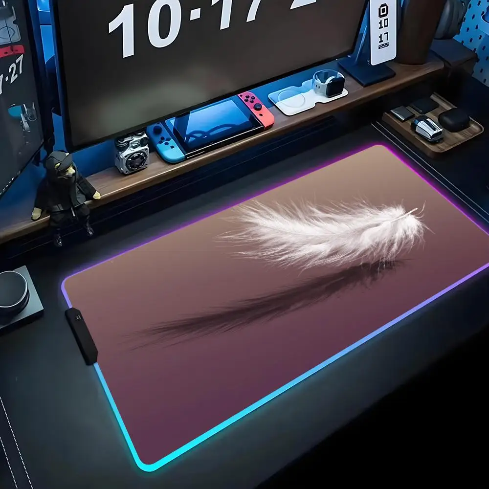 

Коврик для мыши с перьями, RGB игровой коврик для мыши, большой светодиодный коврик для ПК, настольный коврик, светящийся коврик для мыши, большой коврик для клавиатуры, настольный коврик с