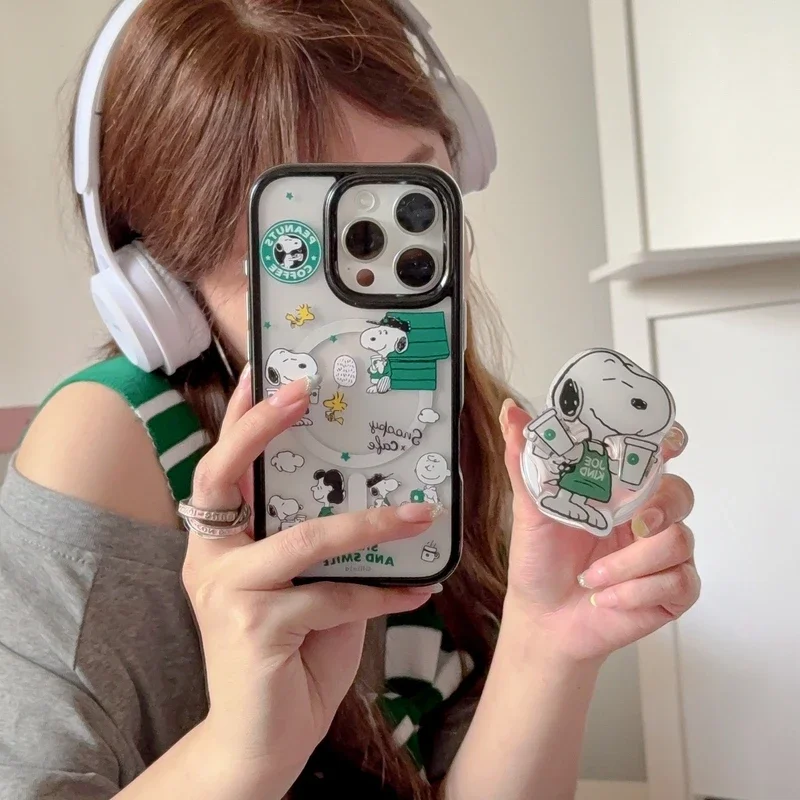 لطيف الكرتون سنوبي تشارلي براون حامل مغناطيسي Magsafe شحن لاسلكي جراب هاتف آيفون 17 16 15 14 13 برو ماكس غطاء