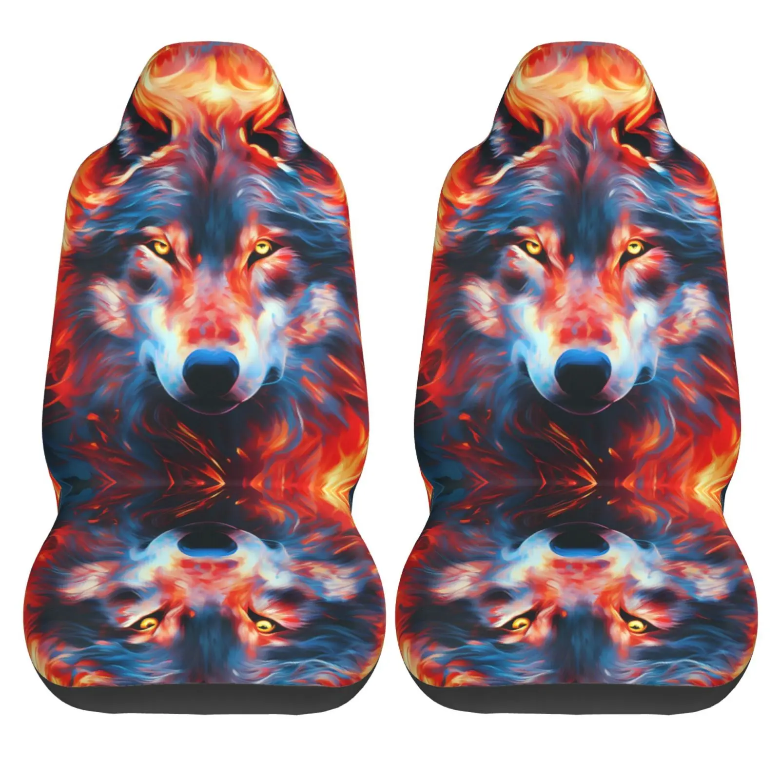 

The Wolf The Look Penetrates The Fire Car Seat Covers for Women Man Universal Auto Front Seats Protector Fits for Car SUV