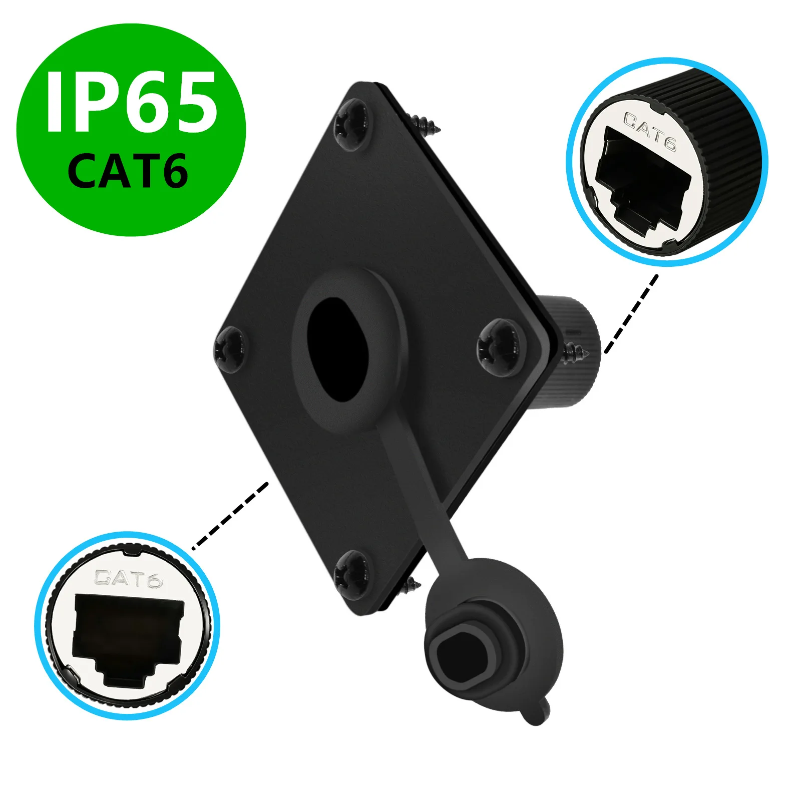 IP65 waterproof CAT6 network panel, Class 6 RJ45 through wall female socket outdoor network port connector