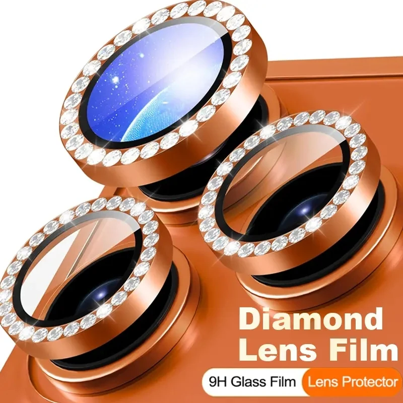 Suitable for iPhone 17 16 15 14 13 Pro Max Plus Air 16E Diamond Inlaid Crystal Lens Protector With Metal Ring Camera Glass Film